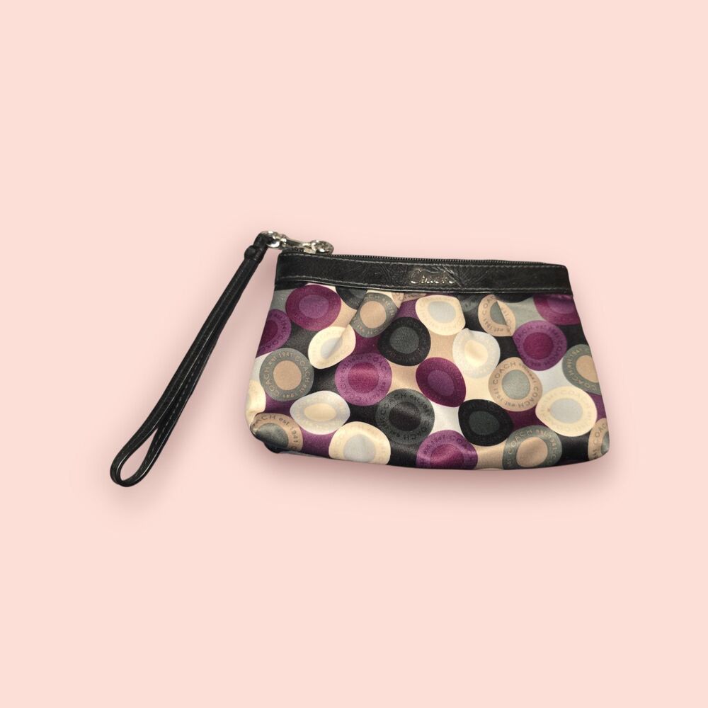 Coach Signature Multicolor Wristlet 44162 Abstract Sateen Patent Wallet Bag Y2K